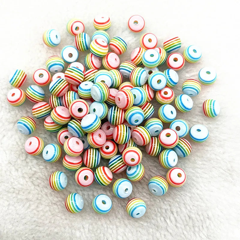 Transparent Round Resin Beads Stripe Spacer Beads For Jewelry Making