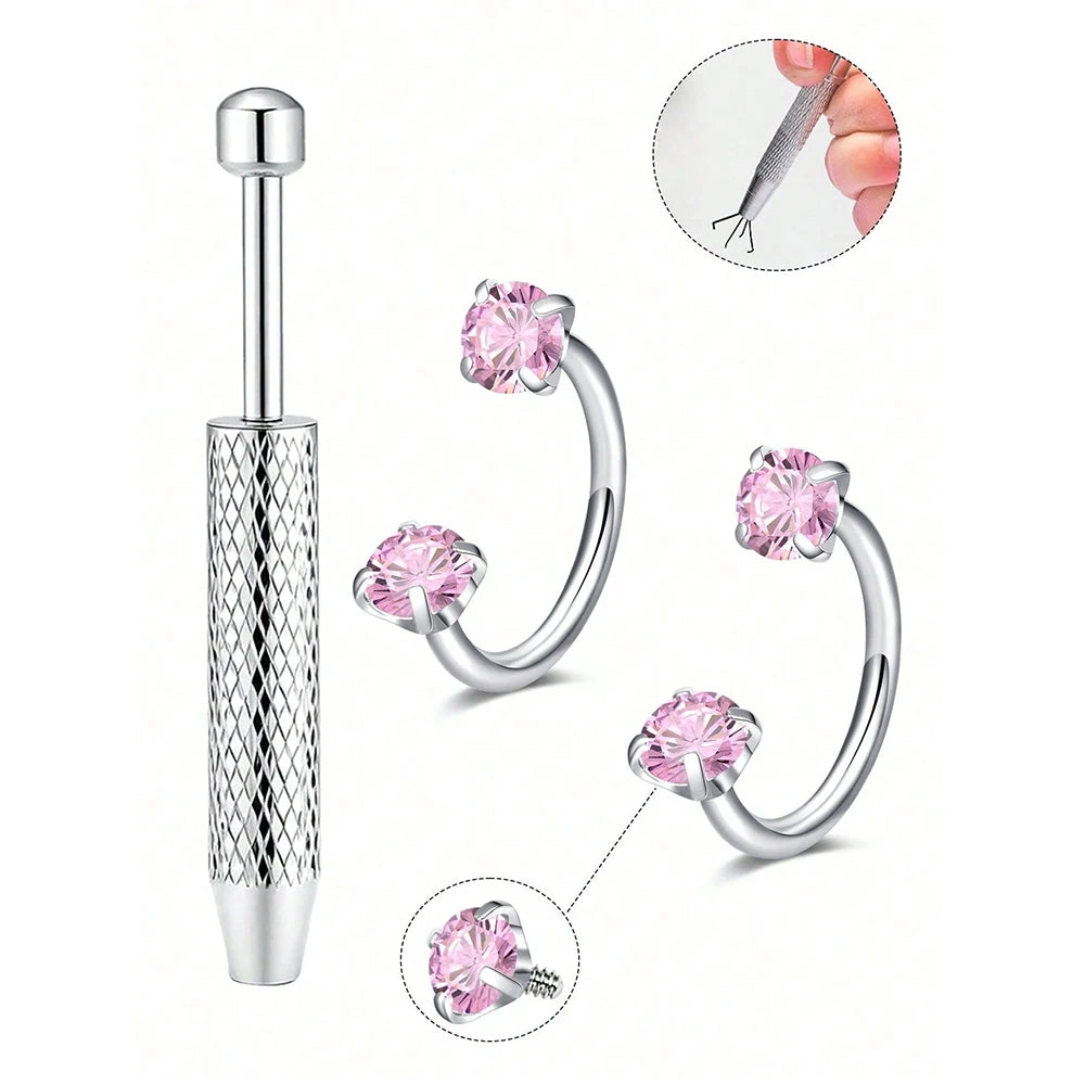 Stainless Steel Horseshoe Nose Studs With Cubic Zirconia