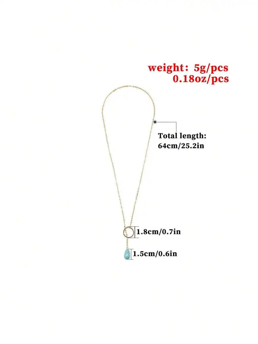 Turquoise Teardrop Pendant Necklace  Minimalist Alloy Chain