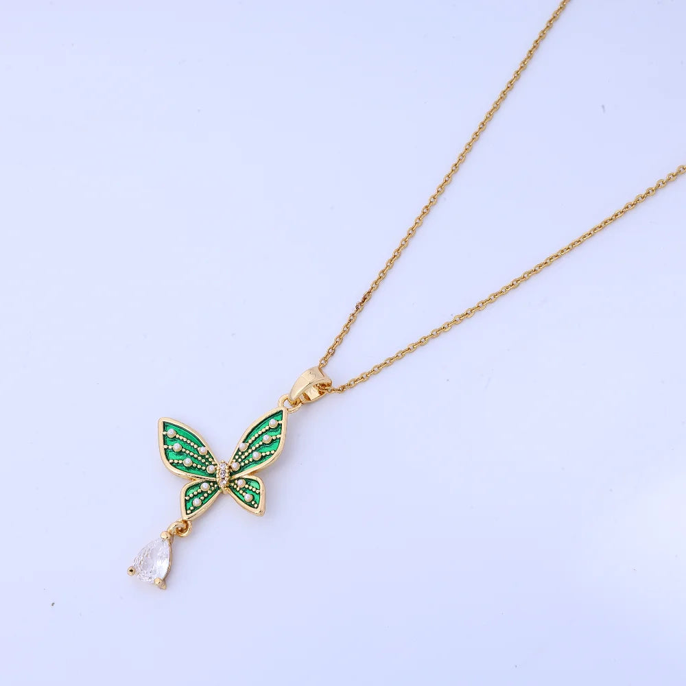 Pearl Butterfly Water Droplet Necklace Titanium