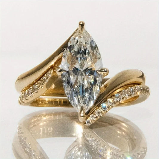 2PC 3CT Marquise Moissanite Bridal Wedding Set, S925 Sterling 925 Silver Anniversary Stackable Rings Fine jewelry