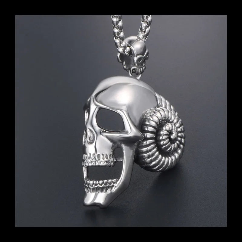 Skull Horn Pendant Titanium Steel Necklace