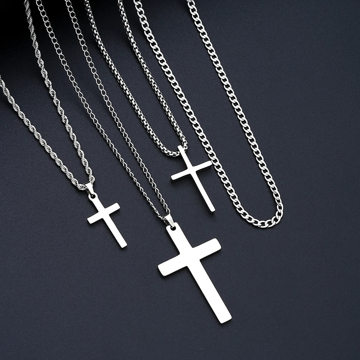 Mens Stainless Steel Cross Necklace Bracelet Ring Set Zircon Jewelry