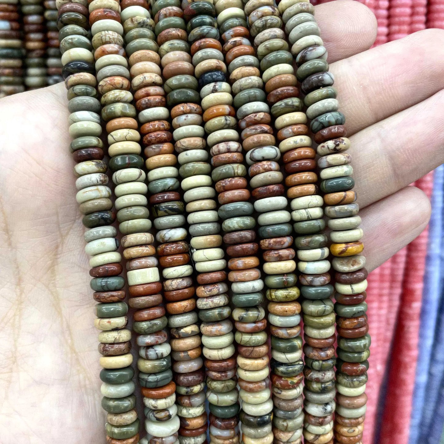 Natural Stone Bead Spacers Quartz Jasper Agate Flat Round