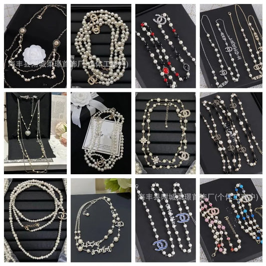 NONECN Double C Pearl Necklace With Peach Heart Tassel