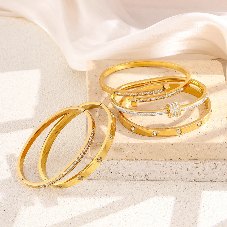 Bracelet Stacked With Zircon Inlaid Bangles