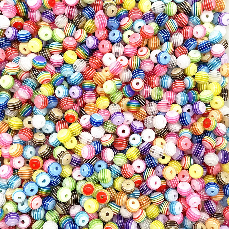Transparent Round Resin Beads Stripe Spacer Beads For Jewelry Making