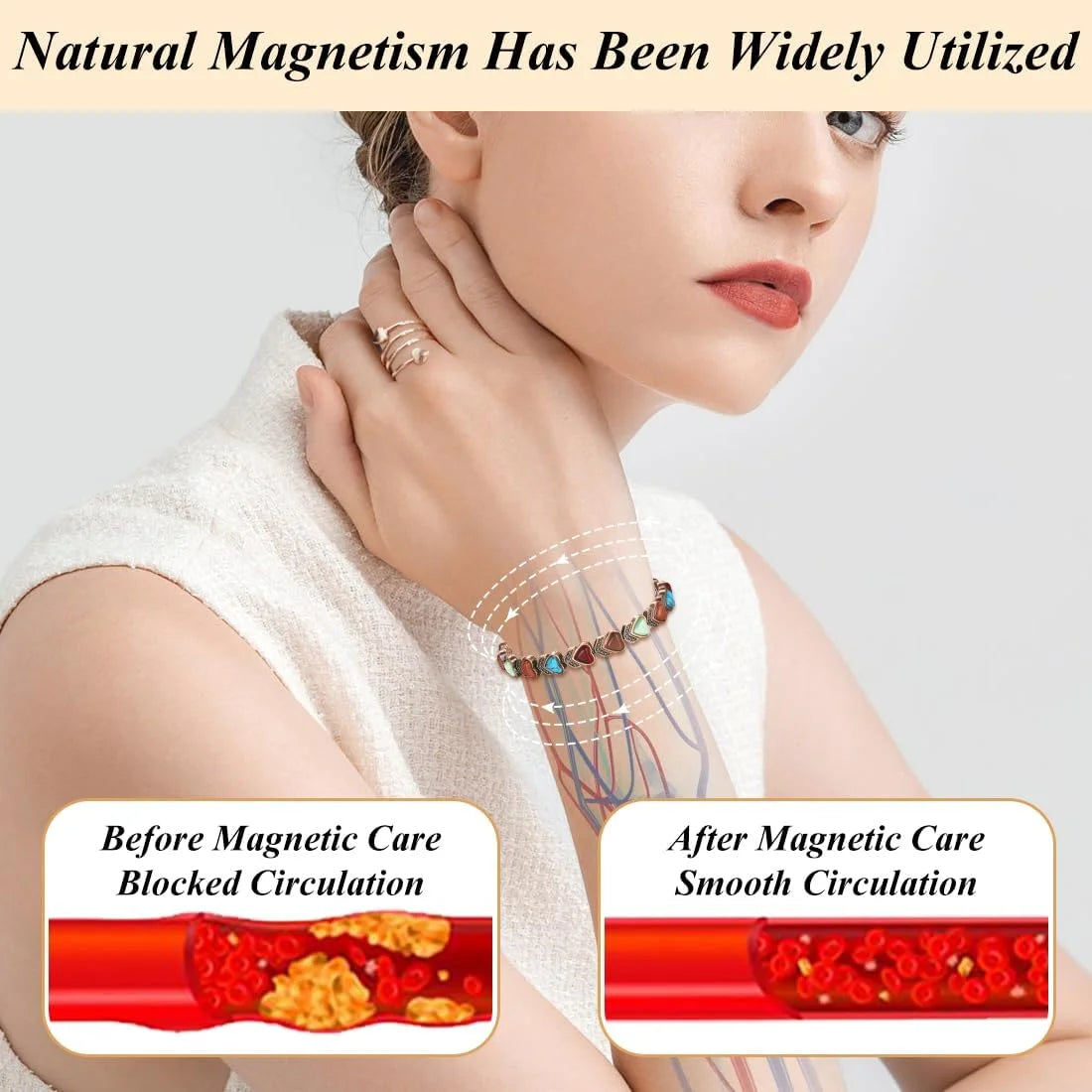 Copper Magnetic Bracelet For Women With Turquoise Stones