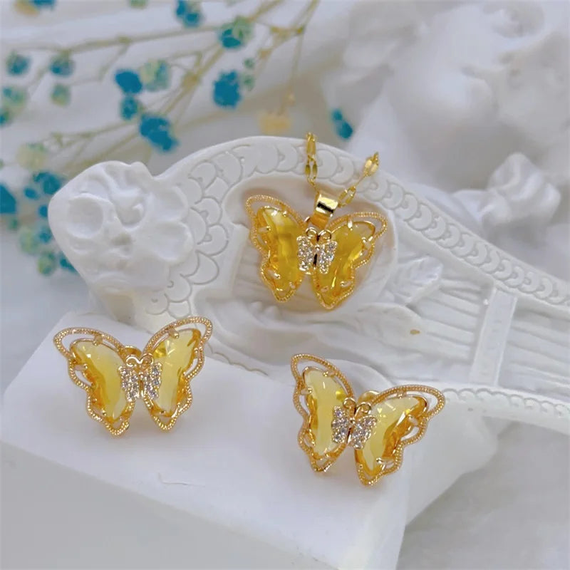Butterfly Necklace And Earrings Set Stainless Steel Jewelry
