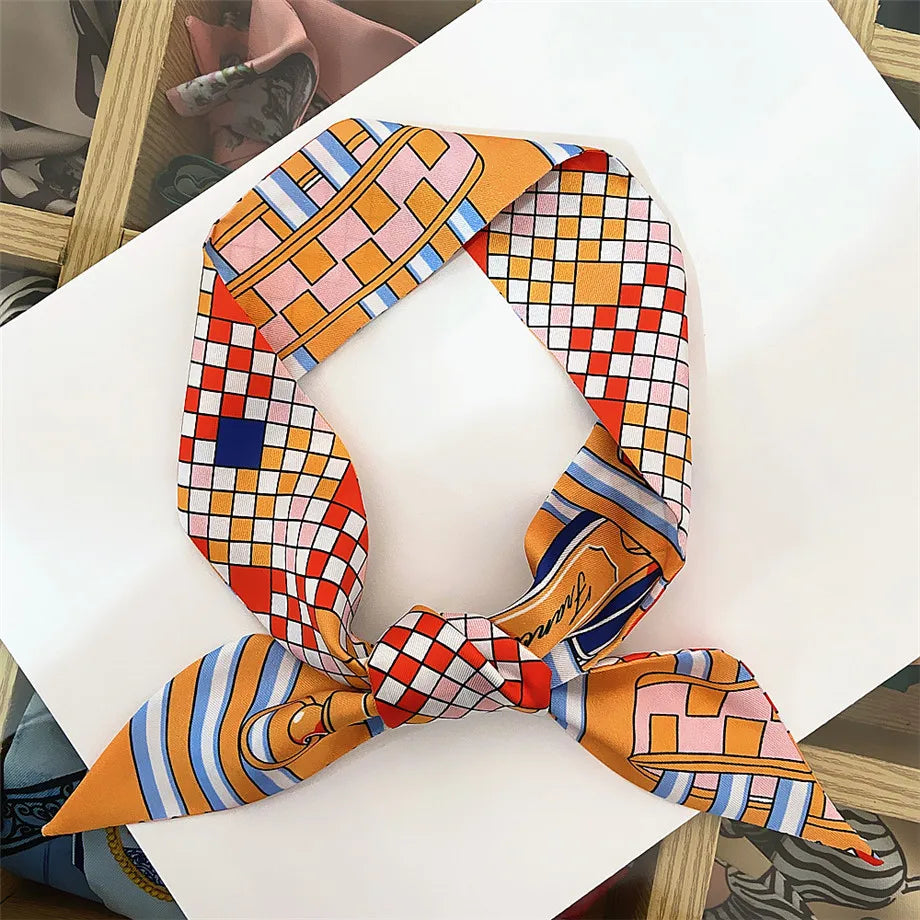 Scarf Skinny Plaid Silk Accessory