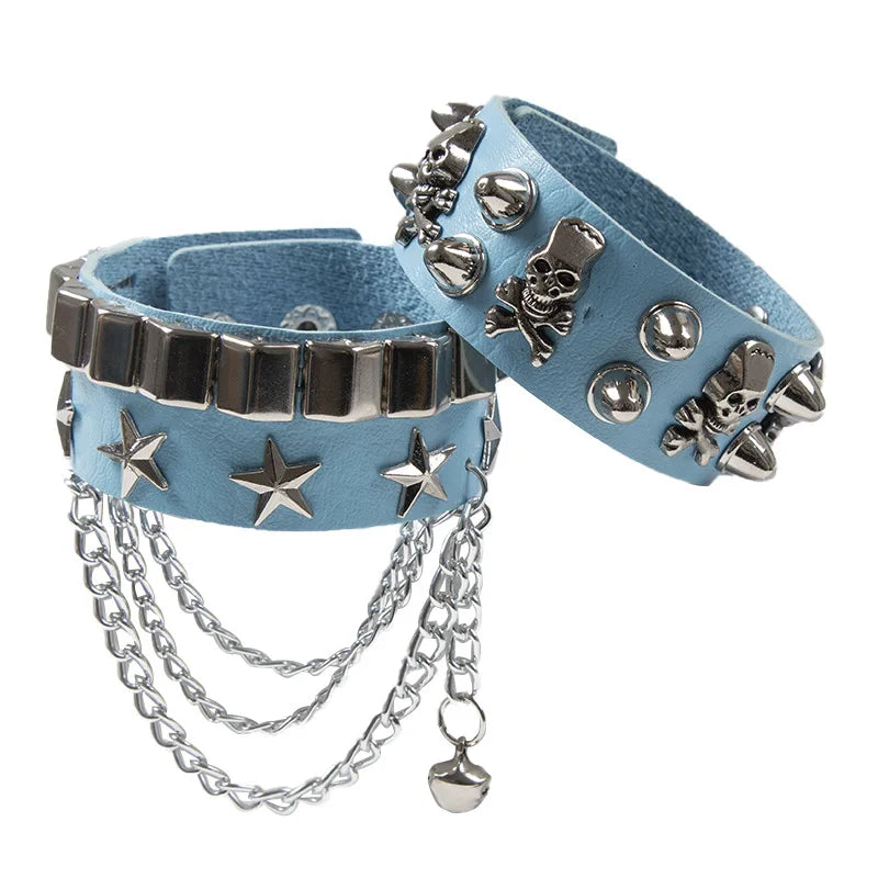 Bracelet Leather adjustable  wristband stud buckle