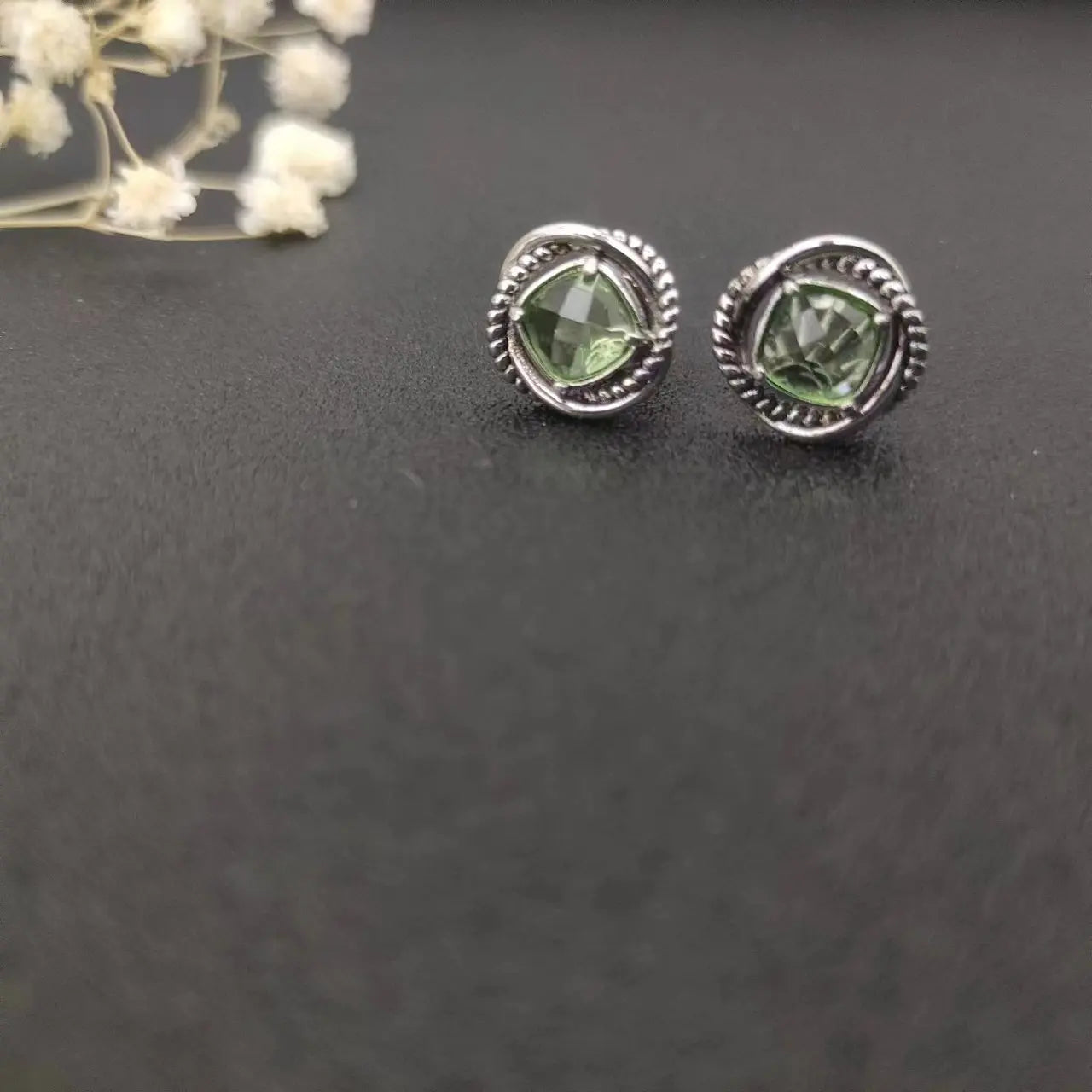 Sterling Silver Zircon Stud Earrings 925