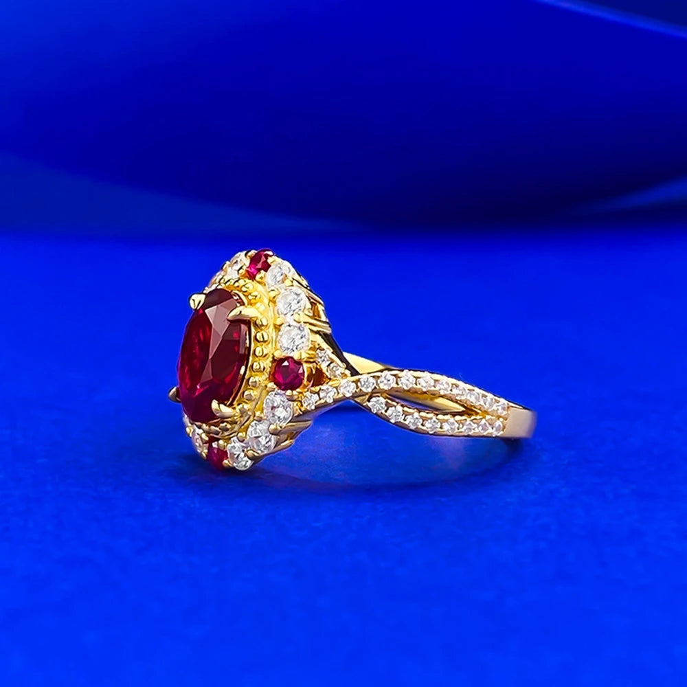 925 Sterling Silver Ruby Diamond Ring