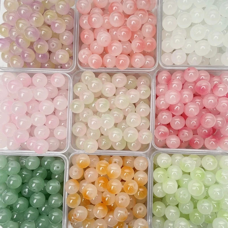 50pcs 8/10mm Dual Color Glass Round Loose Spacer Beads for Handmade Jewelry and Accessories