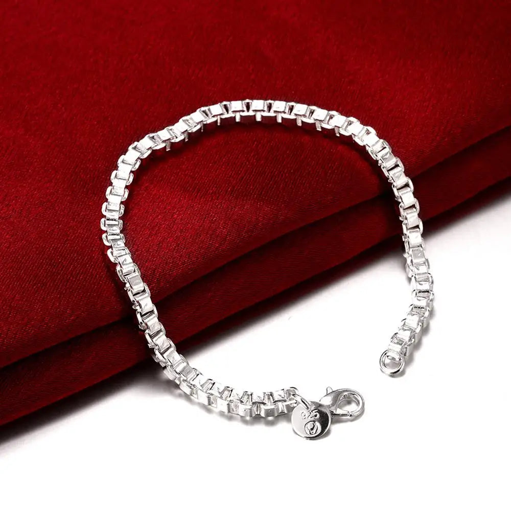 Sterling Silver 925 Box Chain Jewelry Set Bracelet Necklace Earrings