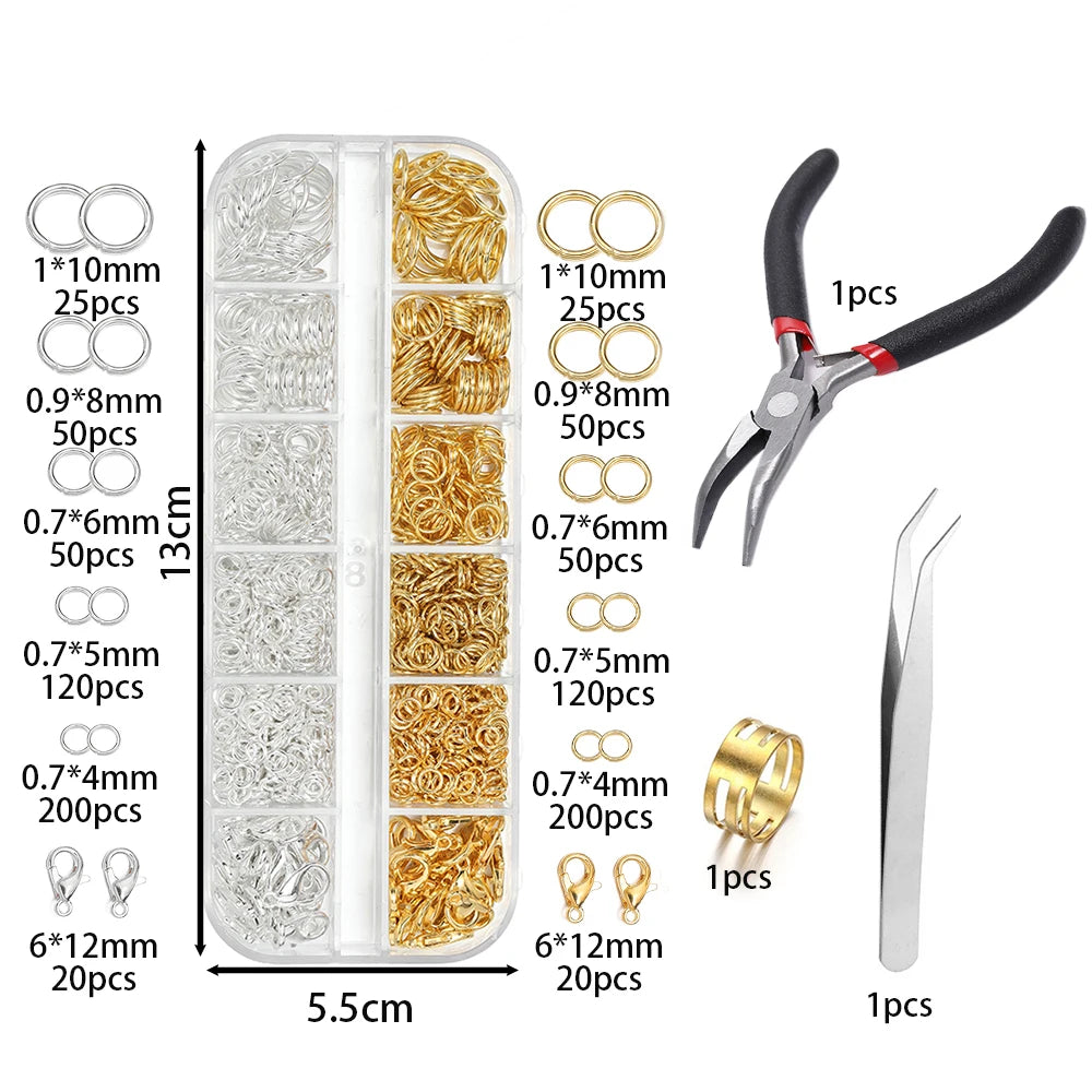 NONEDIY Jewelry 930pcs Findings Kit Jump Rings Lobster Clasps Pliers