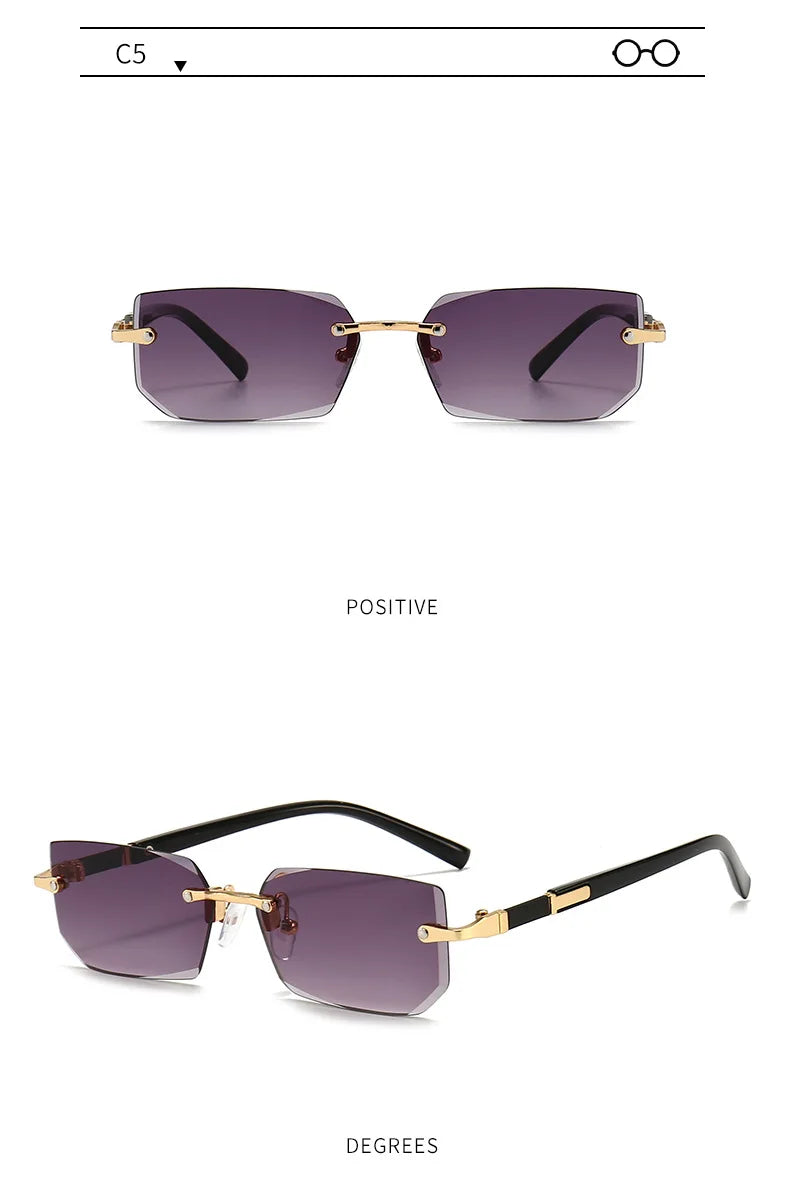 Sunglasses Frameless Diamond Shaped Leopard UV400 Small Frame
