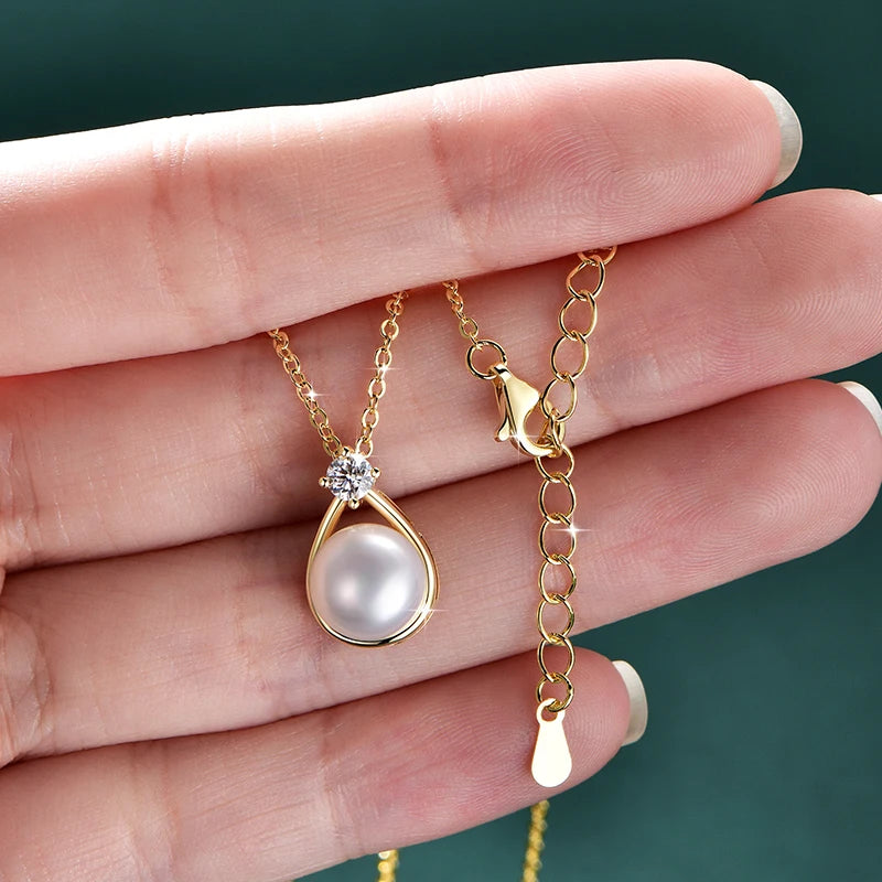 Pearl Moissanite Necklace 14K Gold Freshwater