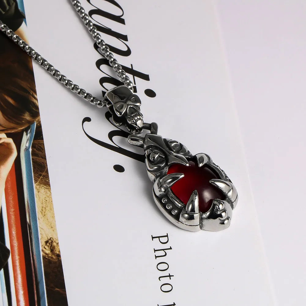 Skull Titanium Necklace With Zircon Gemstone