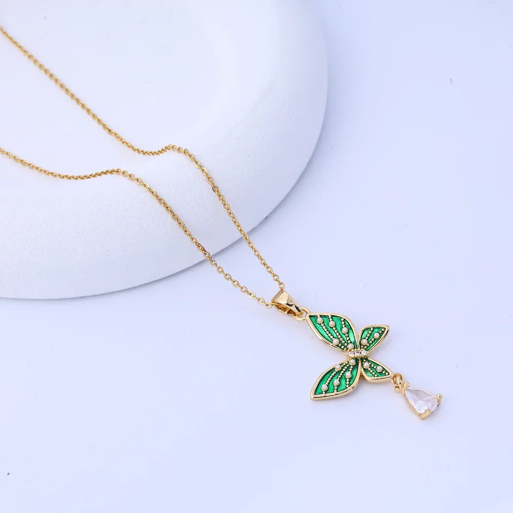 Pearl Butterfly Water Droplet Necklace Titanium