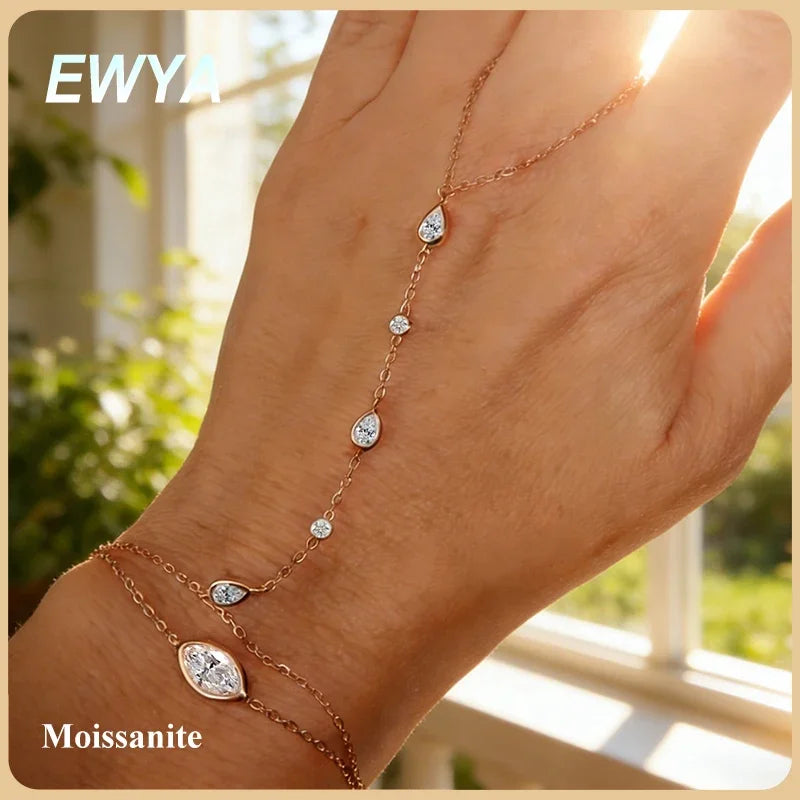 Bracelet Moissanite Finger Chain Bracelets  14-20cm Adjustable s925 Silver
