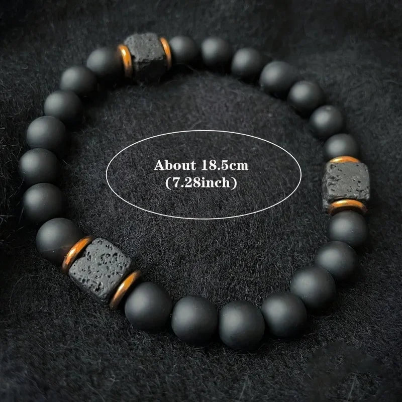 Bracelet Volcanic Stone with Square Black Agate Magnetic Therapy