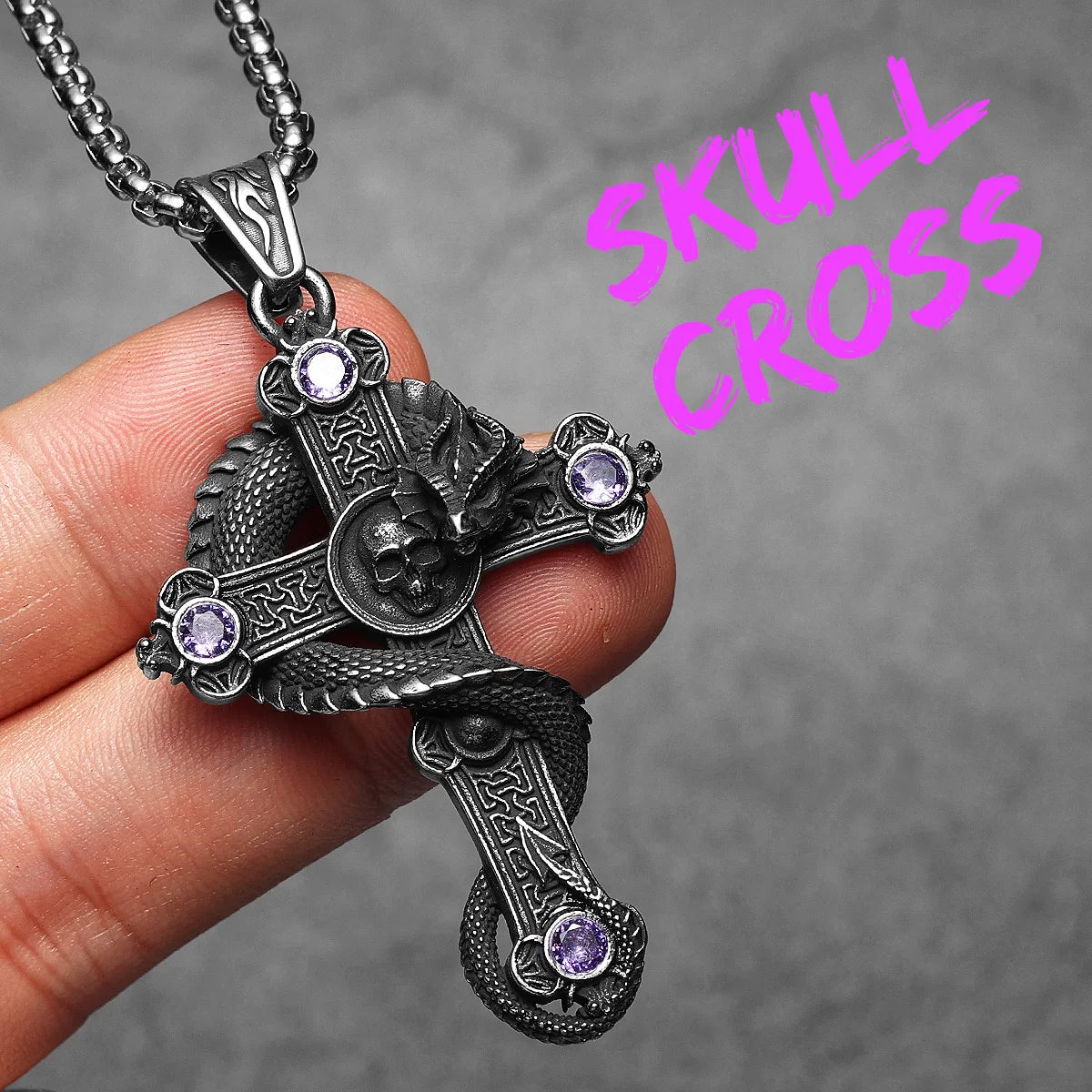 Necklace Dragon Cross Gemstone Pendant