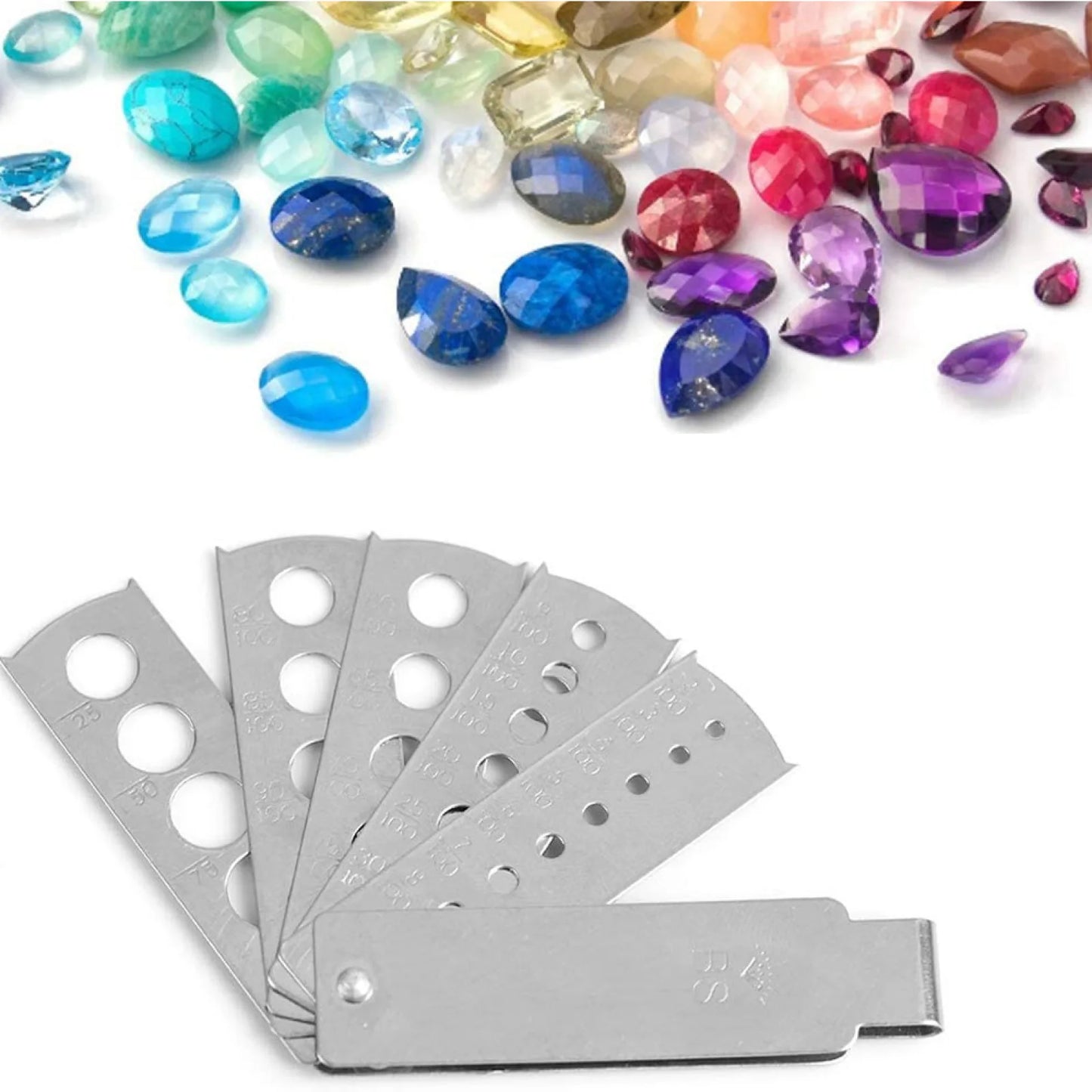 Stainless Steel Diamond Gem Fan Gauge Stone Measuring Tool For Jewelry Making