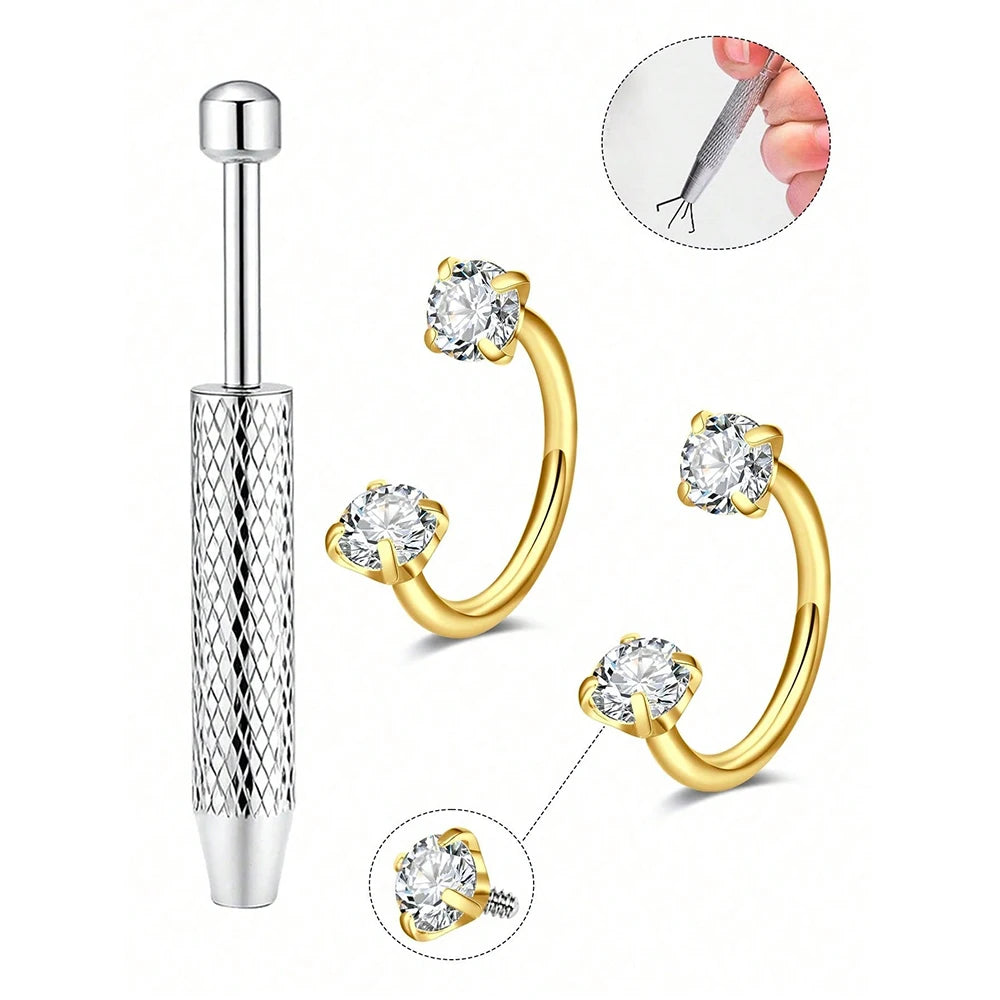 Stainless Steel Horseshoe Nose Studs With Cubic Zirconia