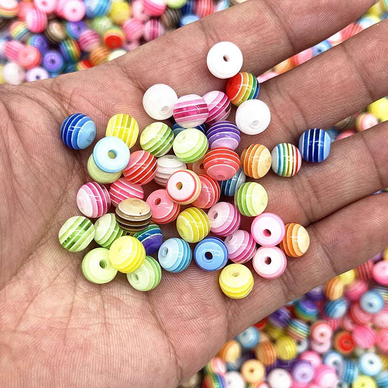 Transparent Round Resin Beads Stripe Spacer Beads For Jewelry Making