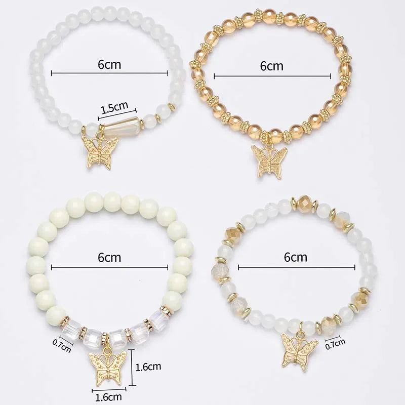 Bracelet Crystal Bead 4Pcs Butterfly Charm Set