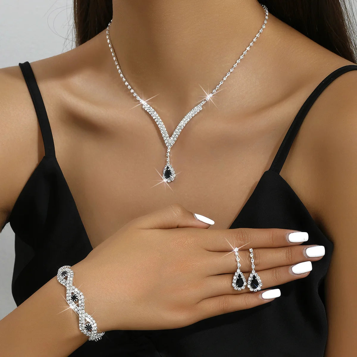 Luxury Rhinestone Bride Jewelry Set Earrings Necklace Bracelet For Women
