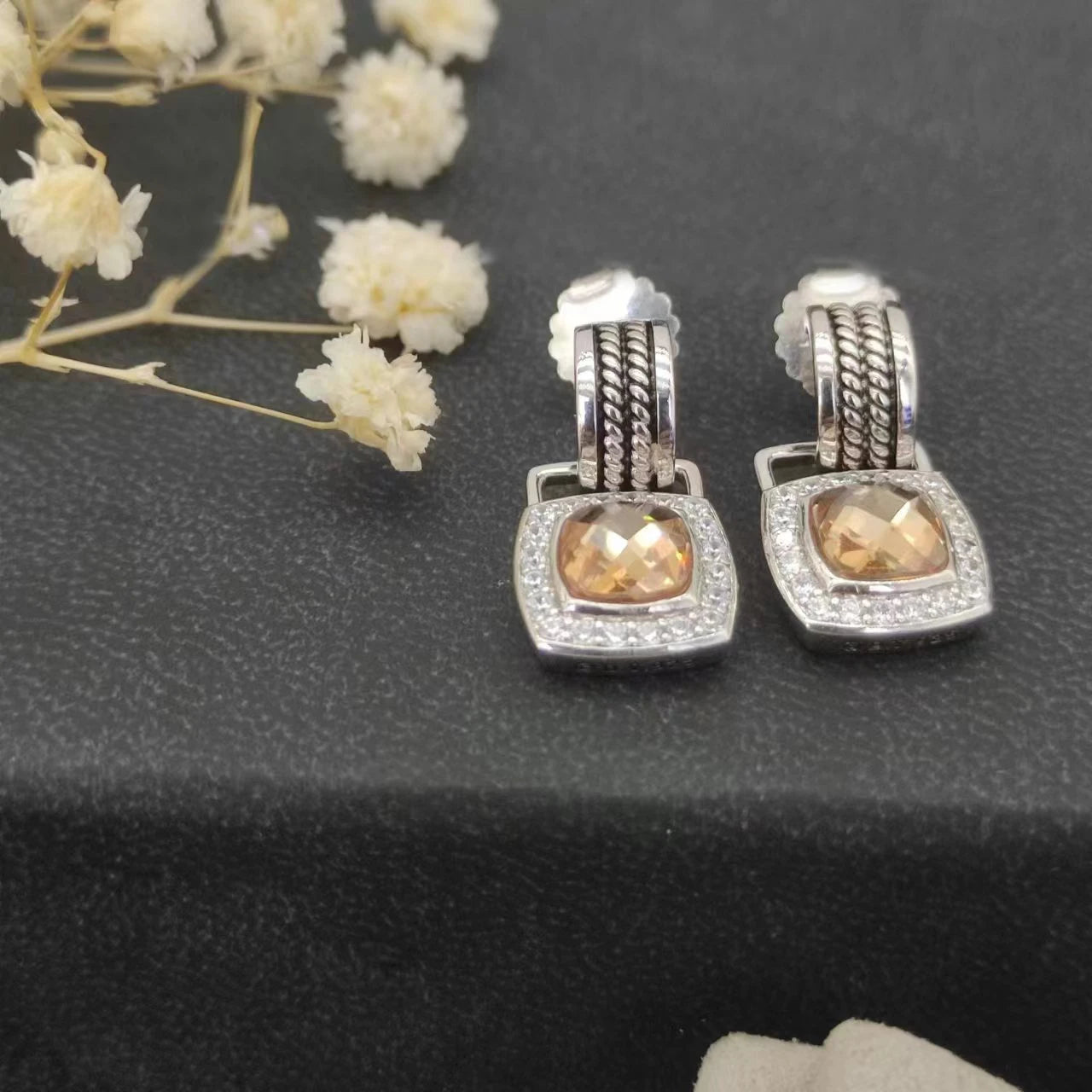 Sterling Silver Zircon Stud Earrings 925