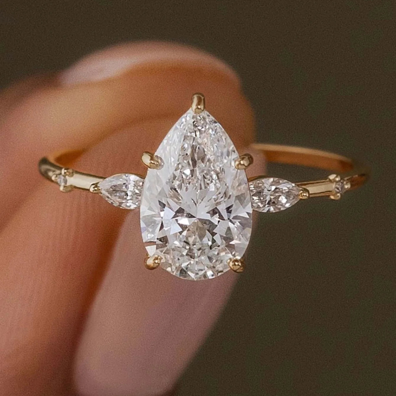 Moissanite Ring in Sterling Silver 2 Carat Teardrop