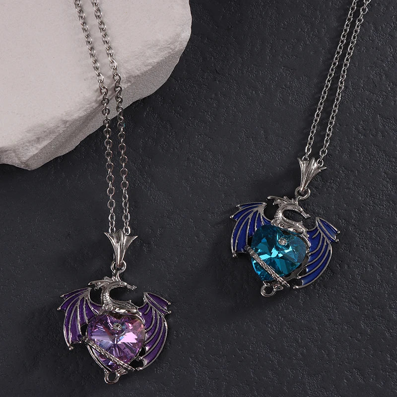 Necklace Blue Purple Dragon