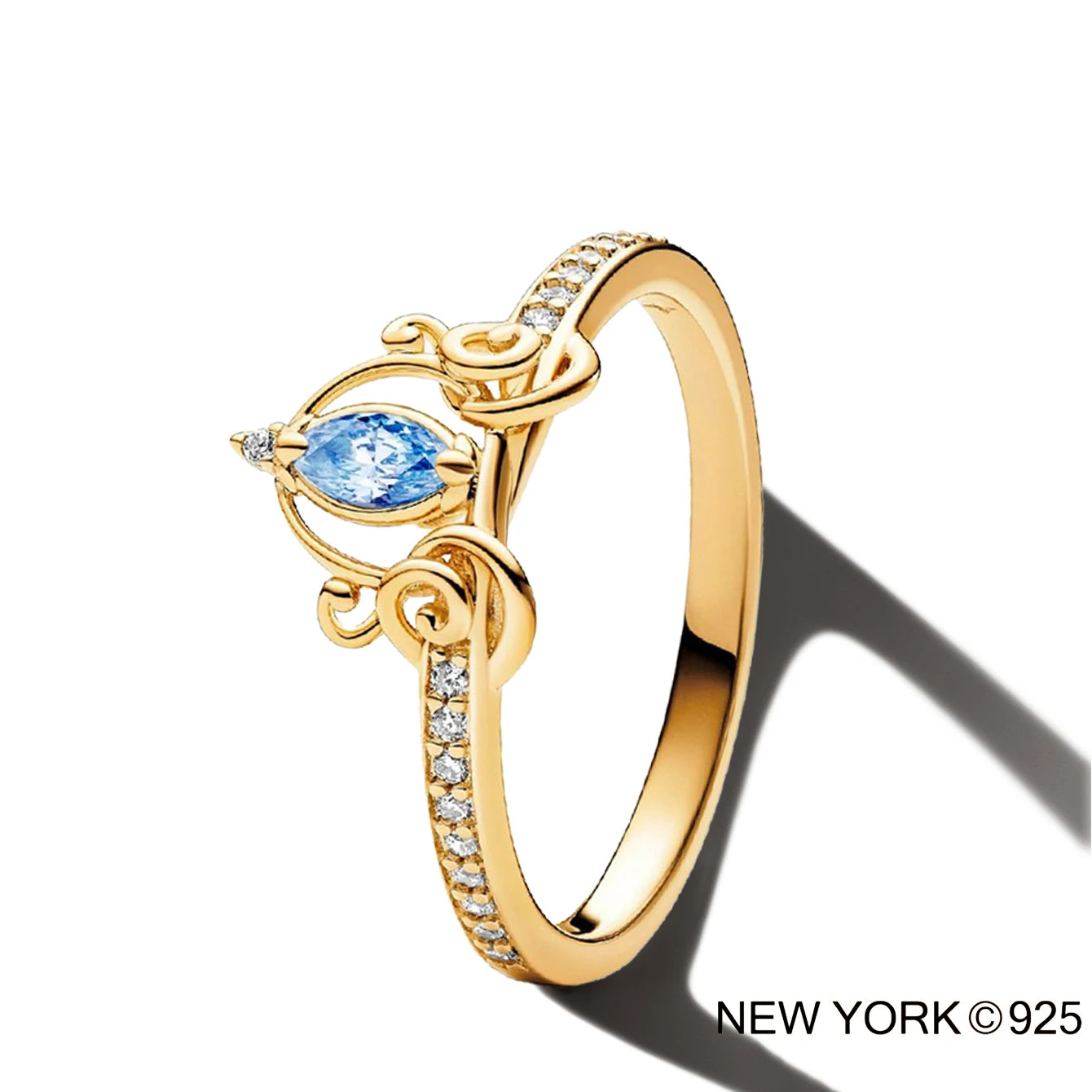 925 sterling silver Crown Blue Diamond Ring