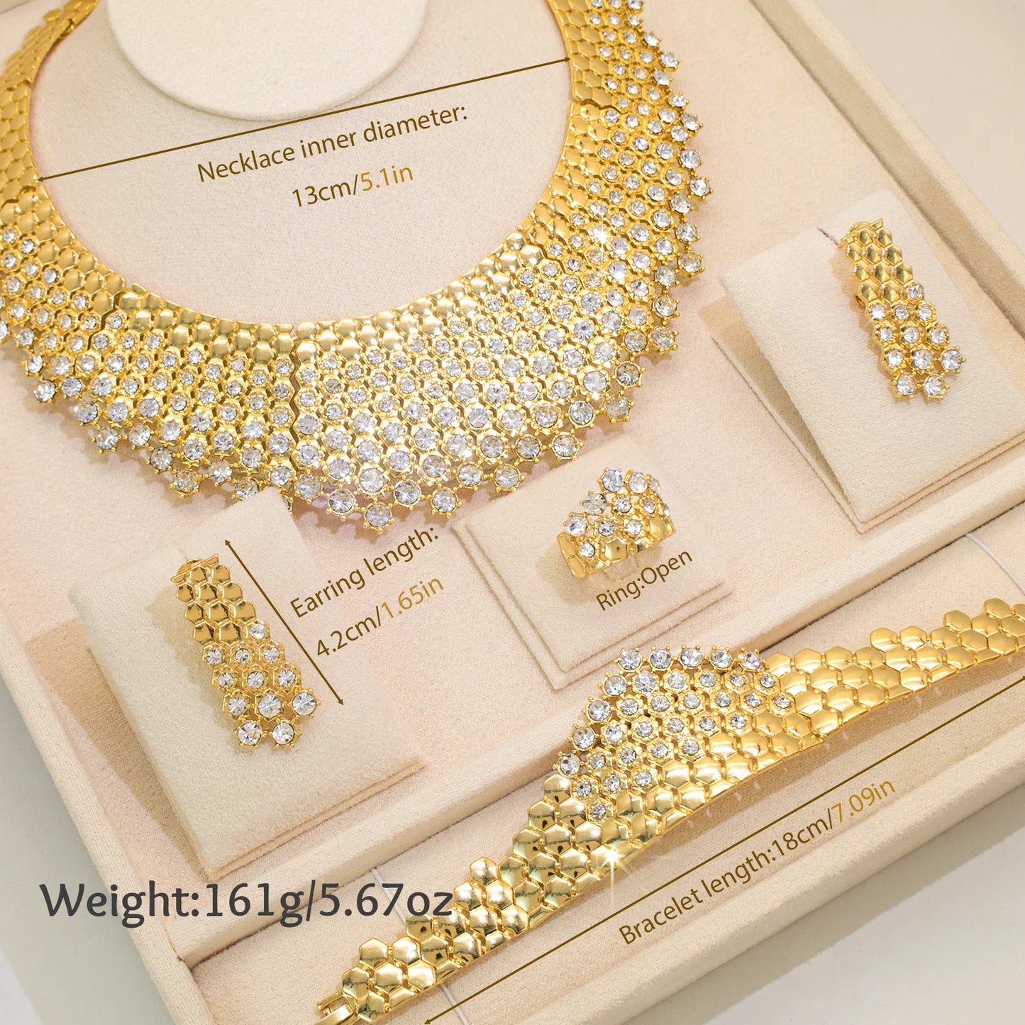 GZJPEI 4 Piece Jewelry Set Necklace Bracelet Earrings Ring Zircon