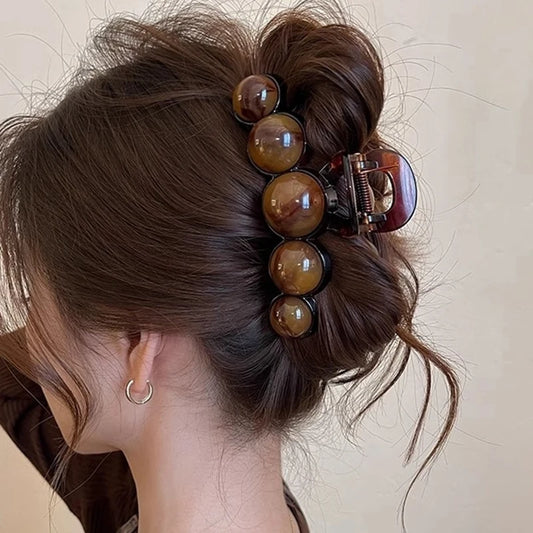 Retro Gradient Beaded Hair Claw For Women Geometric Plastic Clip