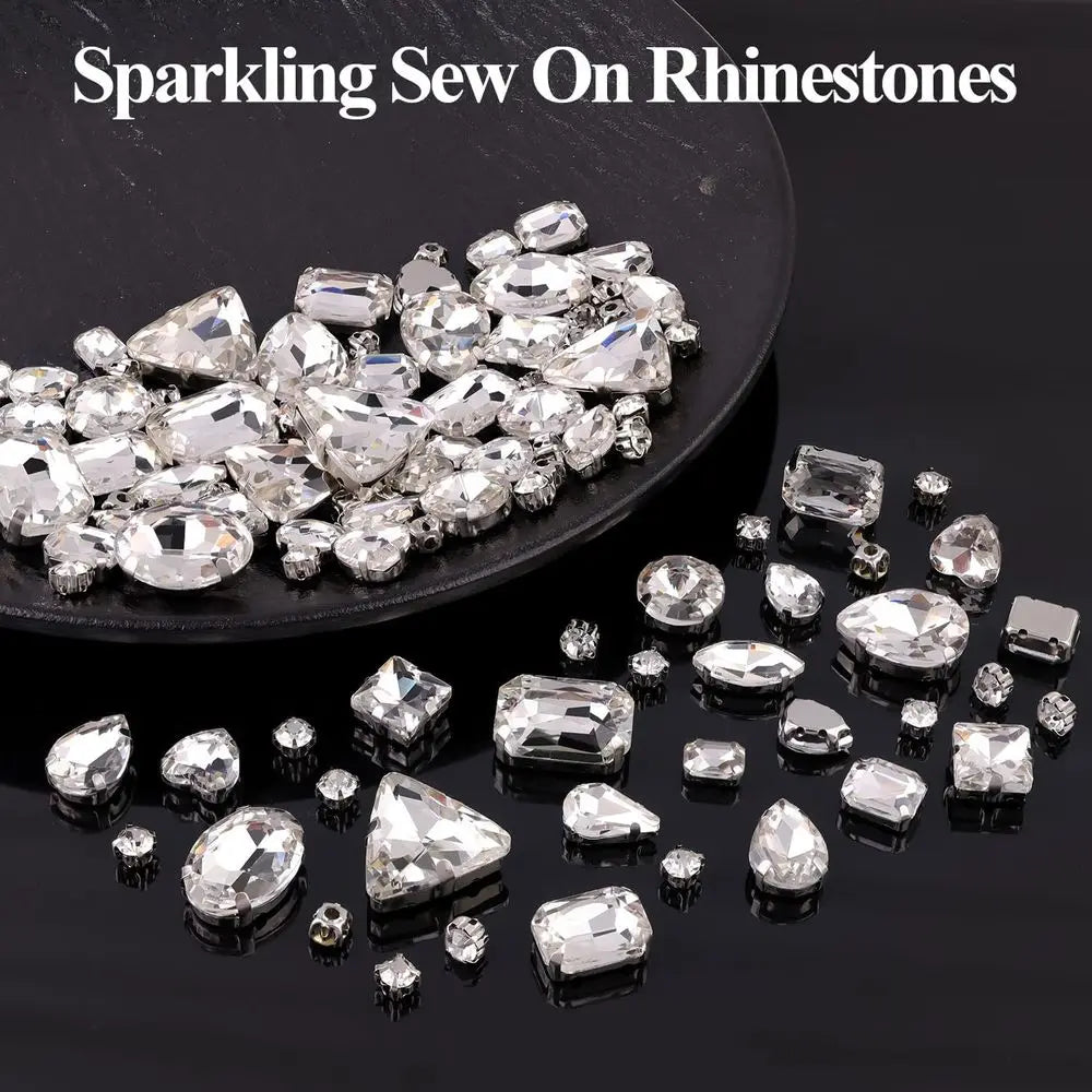 120 Pcs Sew On Rhinestones Mixed Shapes With Metal Backing