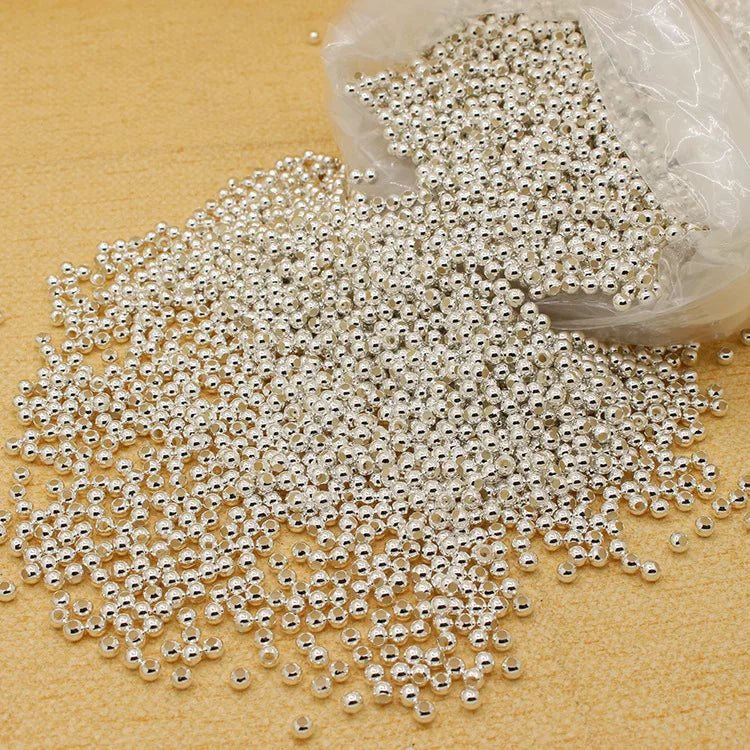NONECN 925 Sterling Silver Round Beads Spacer Beads For Jewelry