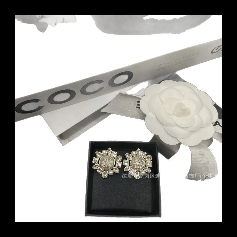 Earrings Horse Eye Diamond Pearl Sunflower Geometric
