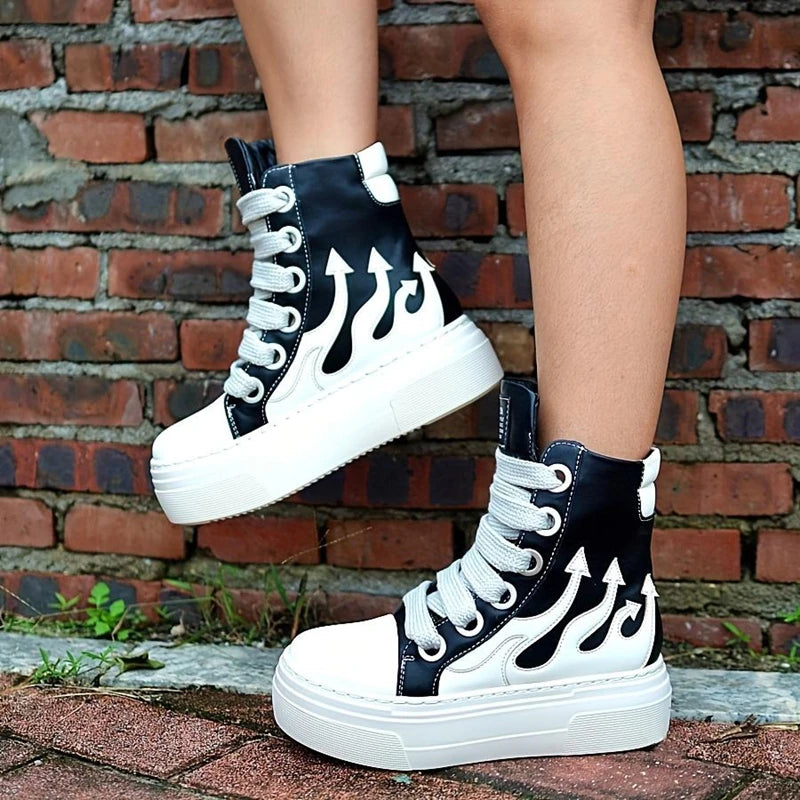 Women's High Top Flame Sports Shoes Lace Up Casual Sneakers