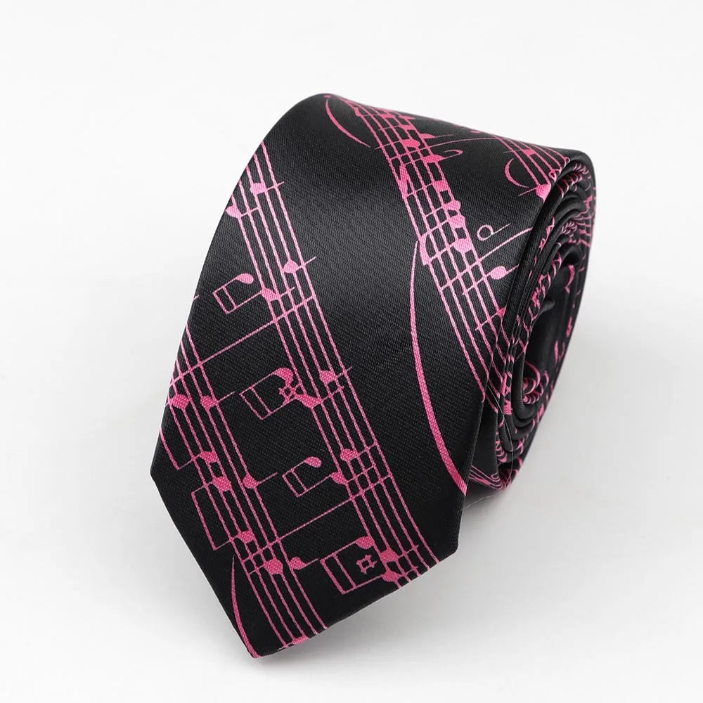 Necktie Musical Notes Printed With Piano Guitar Pattern