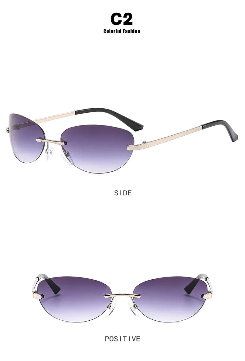 Rimless Women Sunglasses Oval Wrap Around Gradient Lenses