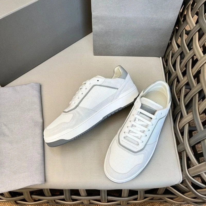 Men's Breathable Mesh And Cowhide Leather Sneakers Lace Up Trainers