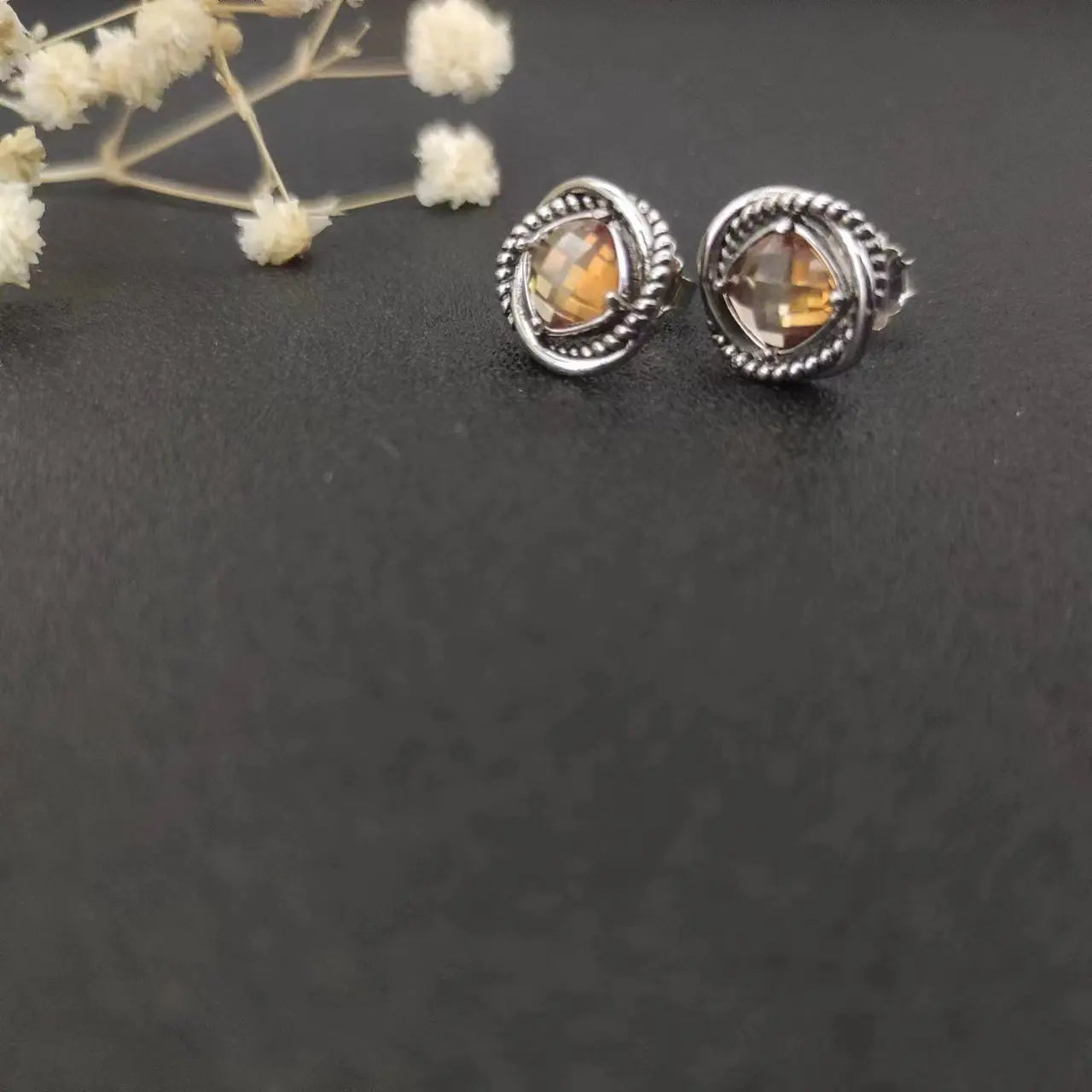 Sterling Silver Zircon Stud Earrings 925