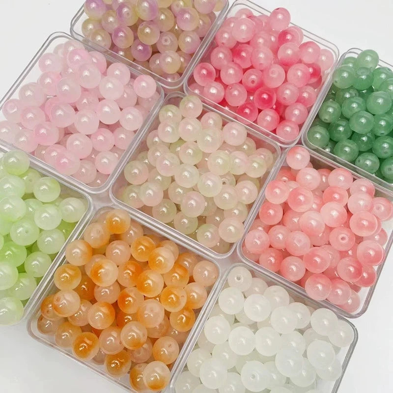 50pcs 8/10mm Dual Color Glass Round Loose Spacer Beads for Handmade Jewelry and Accessories