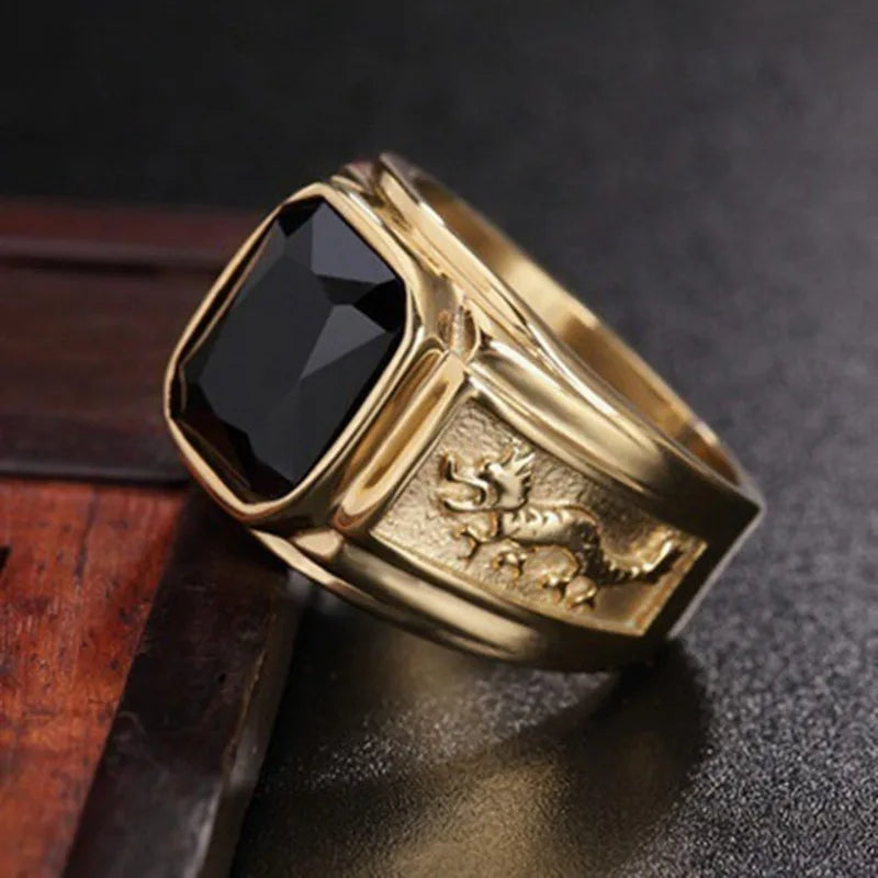 Gold Dragon Pattern Diamond Encrusted Ring