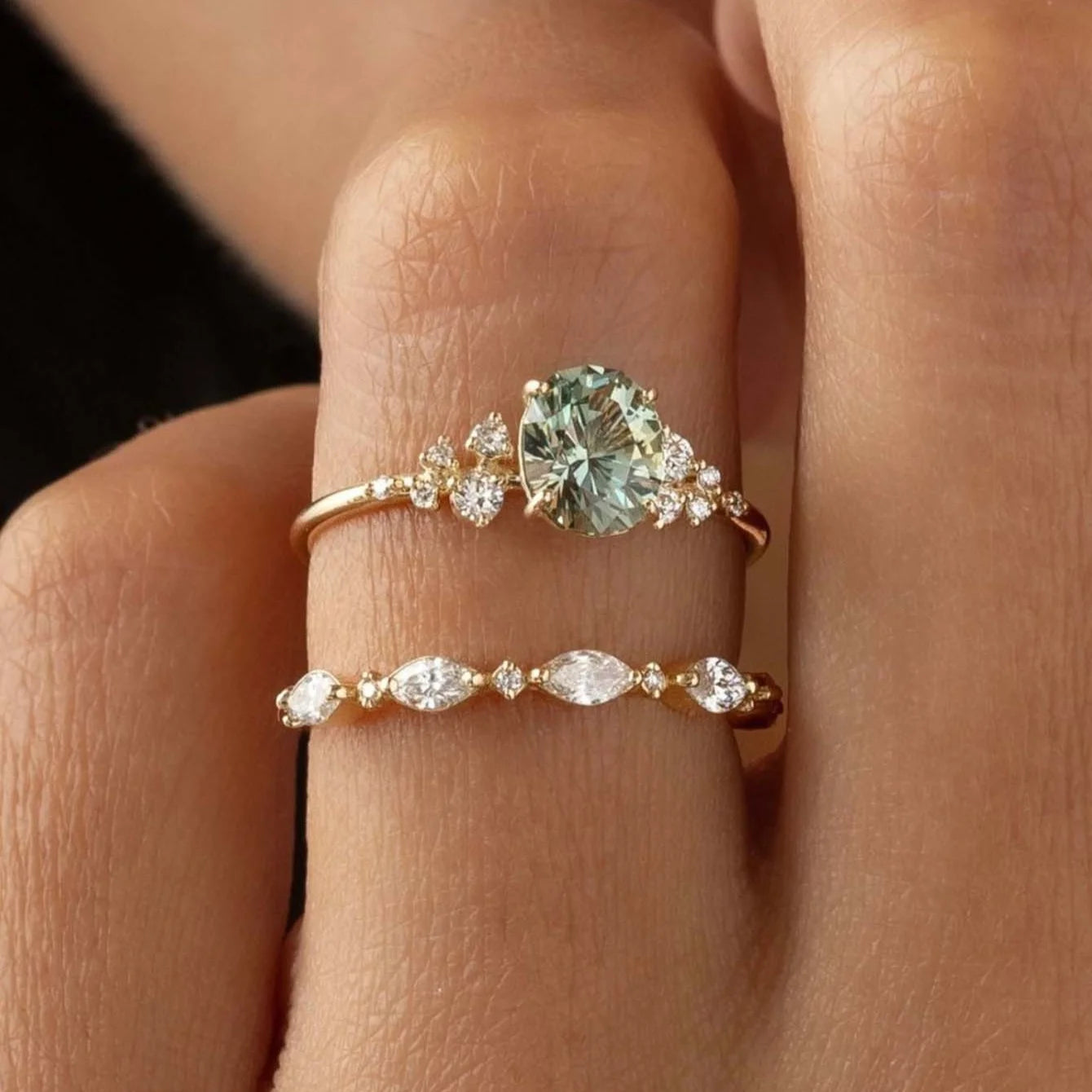 925 Silver Moissanite Ring Set Wedding Jewelry