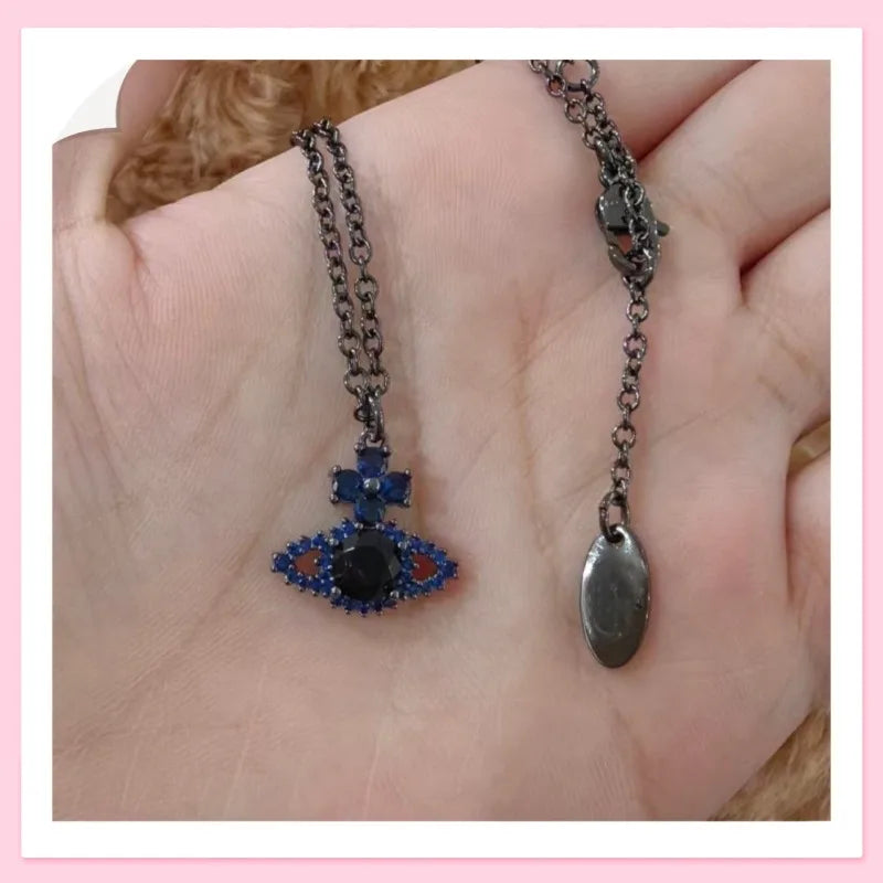 Saturn Necklace With Full Diamond Zircon Chain For Women